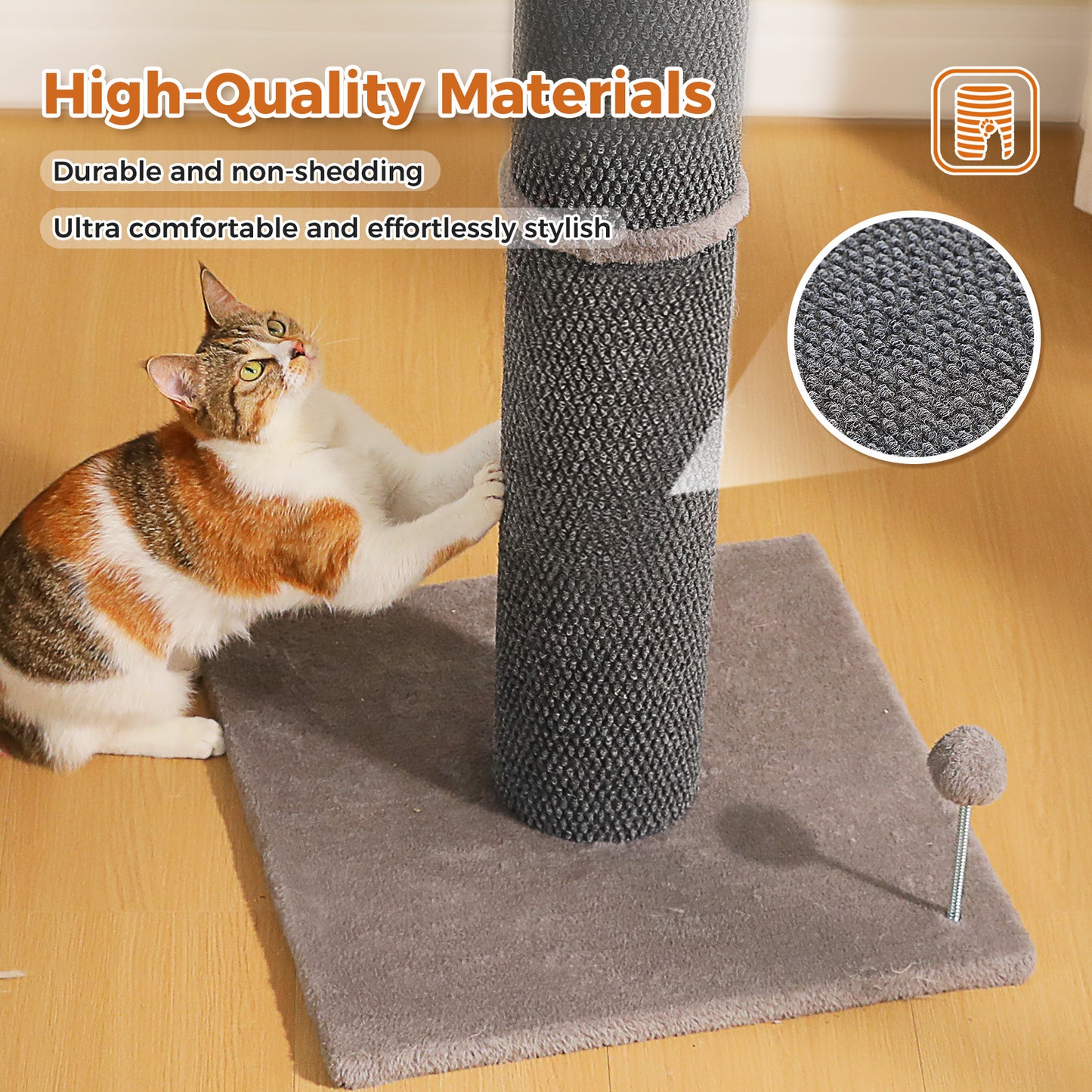 PAWZ Road Carpet Wrapped 102cm Tall Cat Scratching Post, Cat Scratching Tower with Hanging Toy for Indoor Cats, Large Scratcher Post for All Age Kittens with Reinforced Stable Base, Dark Grey
