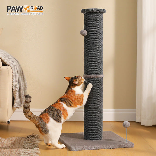 PAWZ Road Carpet Wrapped 102cm Tall Cat Scratching Post, Cat Scratching Tower with Hanging Toy for Indoor Cats, Large Scratcher Post for All Age Kittens with Reinforced Stable Base, Dark Grey