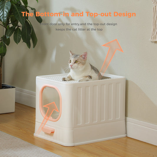 PAWZ Road Cat Litter Box Enclosed Large Kitty Toilet Hooded Tray Ordor Proof Grey Pink