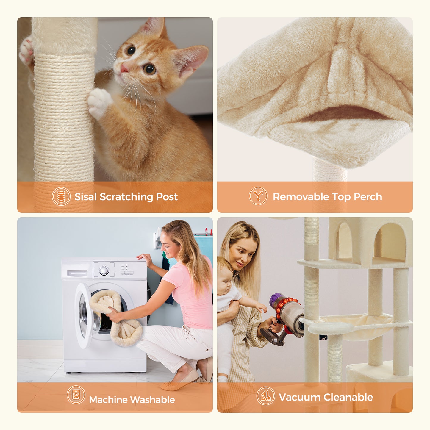 PAWZ Road 175cm Cat Tree Tower Scratching Post Scratcher Condo House Furniture Beige
