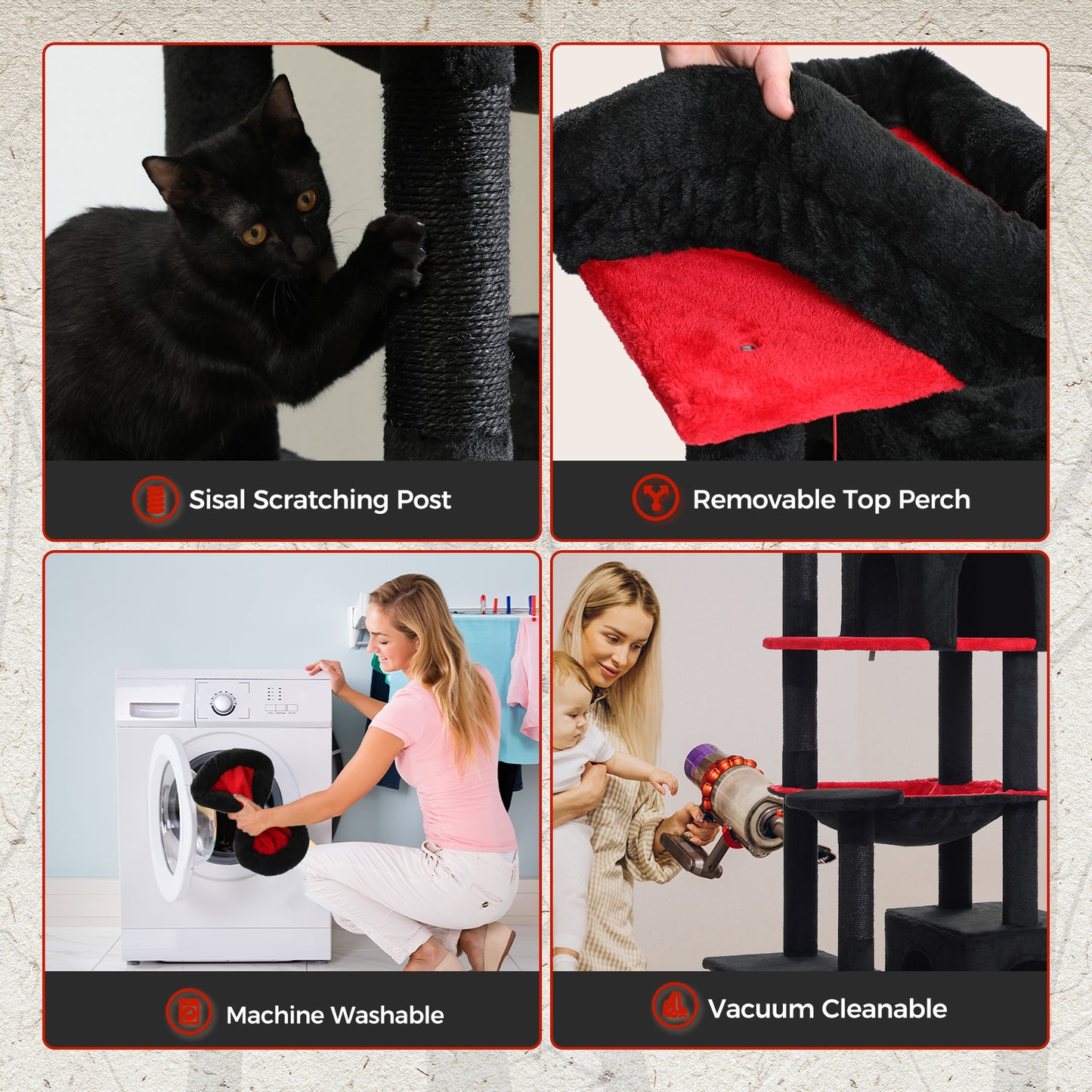 PAWZ Road 175cm Gothic Cat Tree Tower Scratching Post Scratcher Condo House Furniture Black
