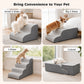 PAWZ Road Dog Stair for Small Dog and Cat, 4-Steps Pet Ramp for Bed & Couch, 50cm Heigh, Anti-Slip Bottom, 30D Foam-Filled, Separable Design, Machine Washable Cover, Pets Friendly, Grey