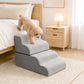 PAWZ Road Dog Stair for Small Dog and Cat, 4-Steps Pet Ramp for Bed & Couch, 50cm Heigh, Anti-Slip Bottom, 30D Foam-Filled, Separable Design, Machine Washable Cover, Pets Friendly, Grey