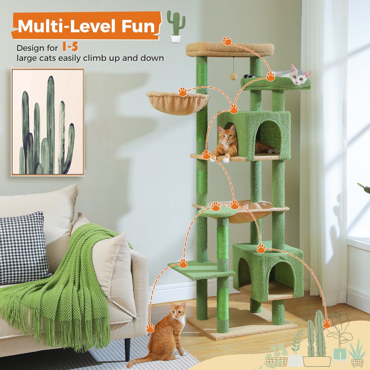 PAWZ Road 175cm Cat Tree Tower Scratching Post Scratcher Condo House Furniture Green