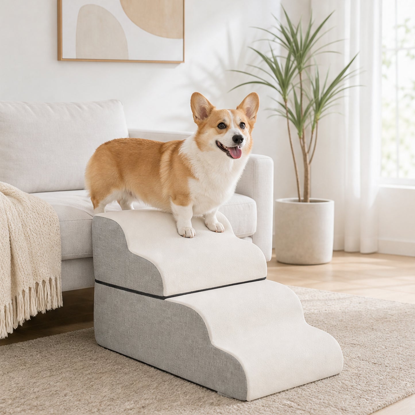 PAWZ Road Dog Stair for Small Dog and Cat, 4-Steps Pet Ramp for Bed & Couch, 50cm Heigh, Anti-Slip Bottom, 30D Foam-Filled, Separable Design, Machine Washable Cover, Pets Friendly, Dark Grey