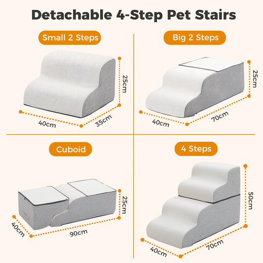 PAWZ Road Dog Stair for Small Dog and Cat, 4-Steps Pet Ramp for Bed & Couch, 50cm Heigh, Anti-Slip Bottom, 30D Foam-Filled, Separable Design, Machine Washable Cover, Pets Friendly, Dark Grey