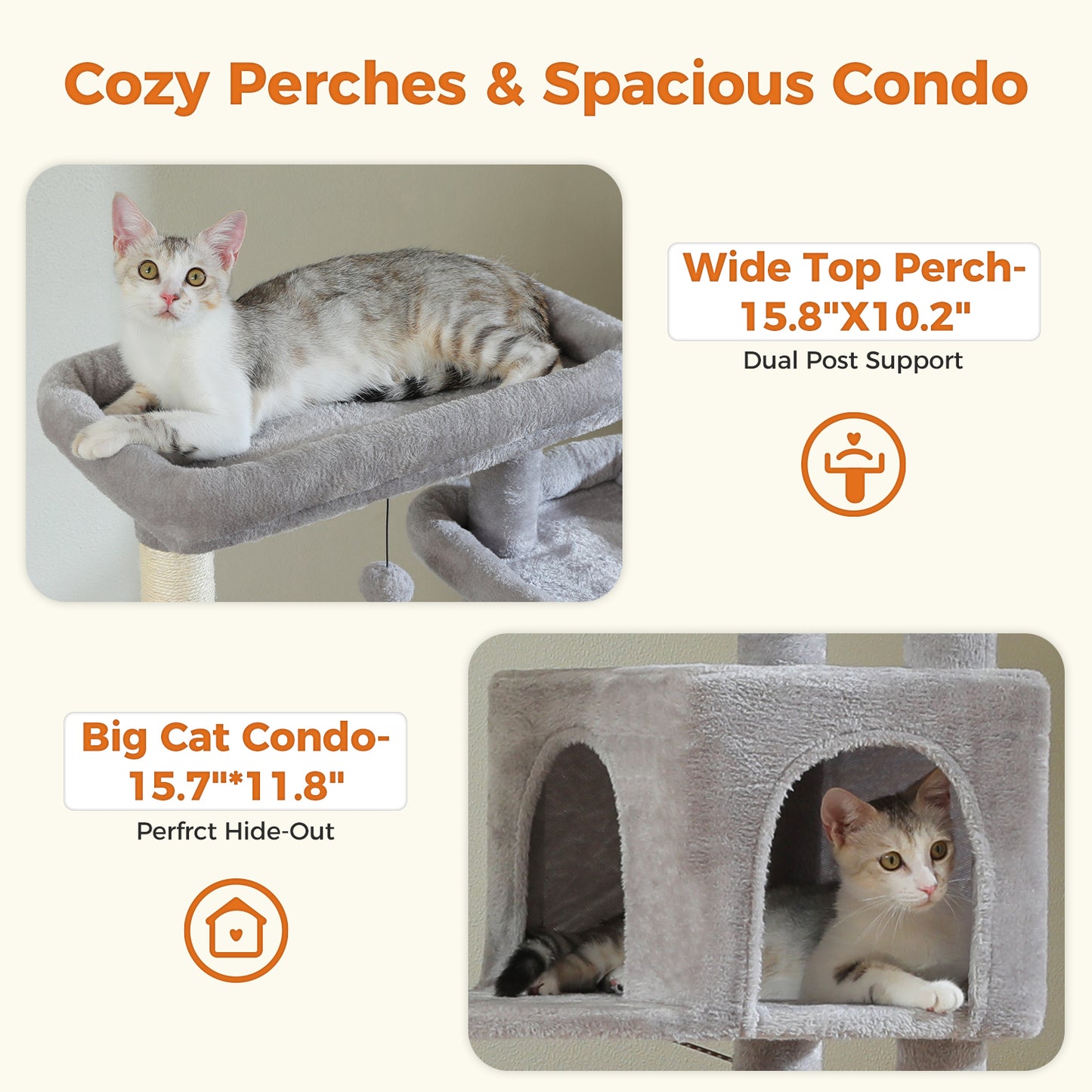 PAWZ Road 175cm Cat Tree Tower Scratching Post Scratcher Condo House Furniture Grey