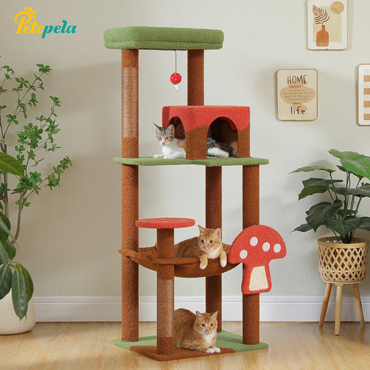 PAWZ Road 143cm Cat Tree Tower Scratching Post Scratcher Cat Condo House Bed Furniture Brown
