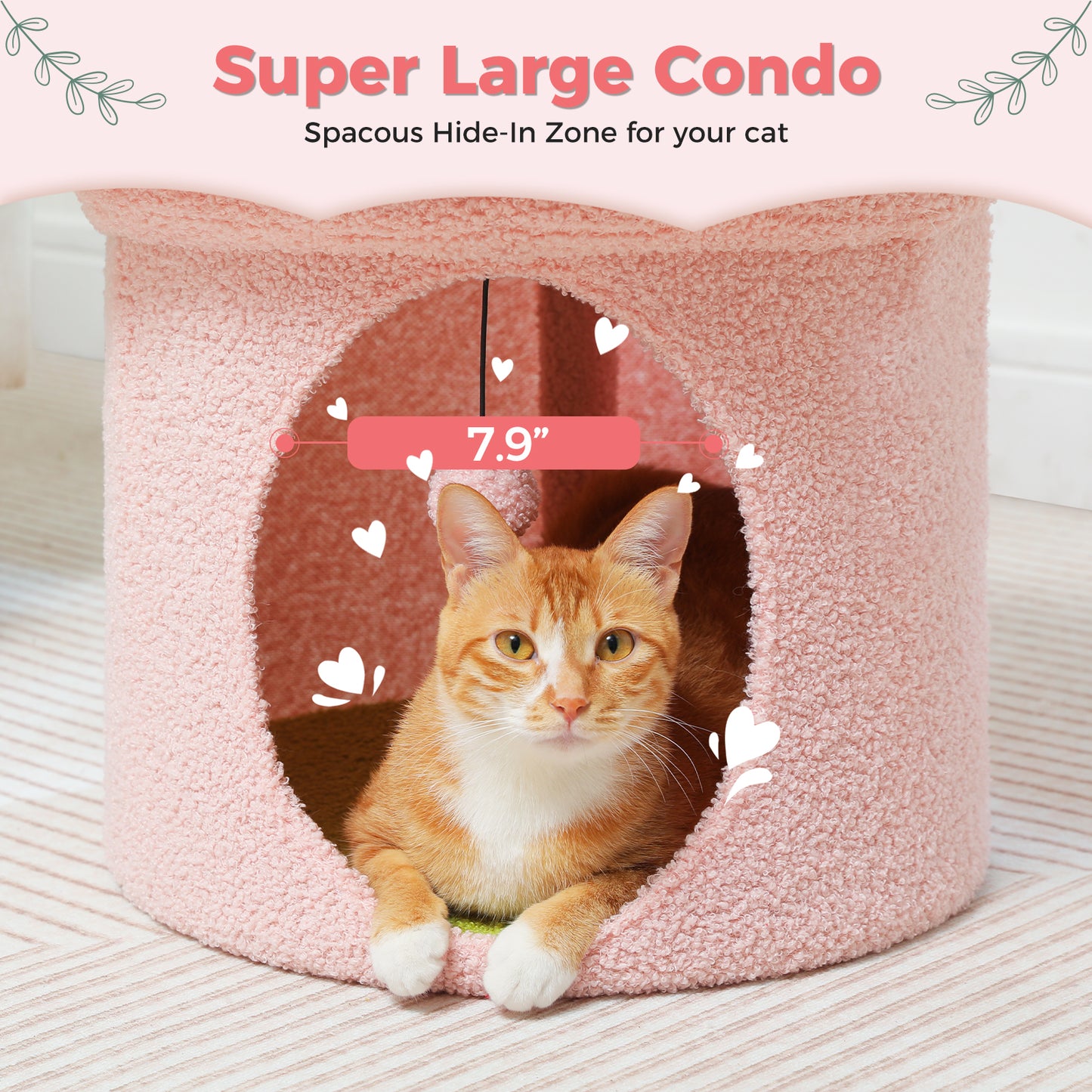 PAWZ Road Cat Tower Condo House with Large Flower Shape Top Perch Bed for Kitten Single Layer Pink