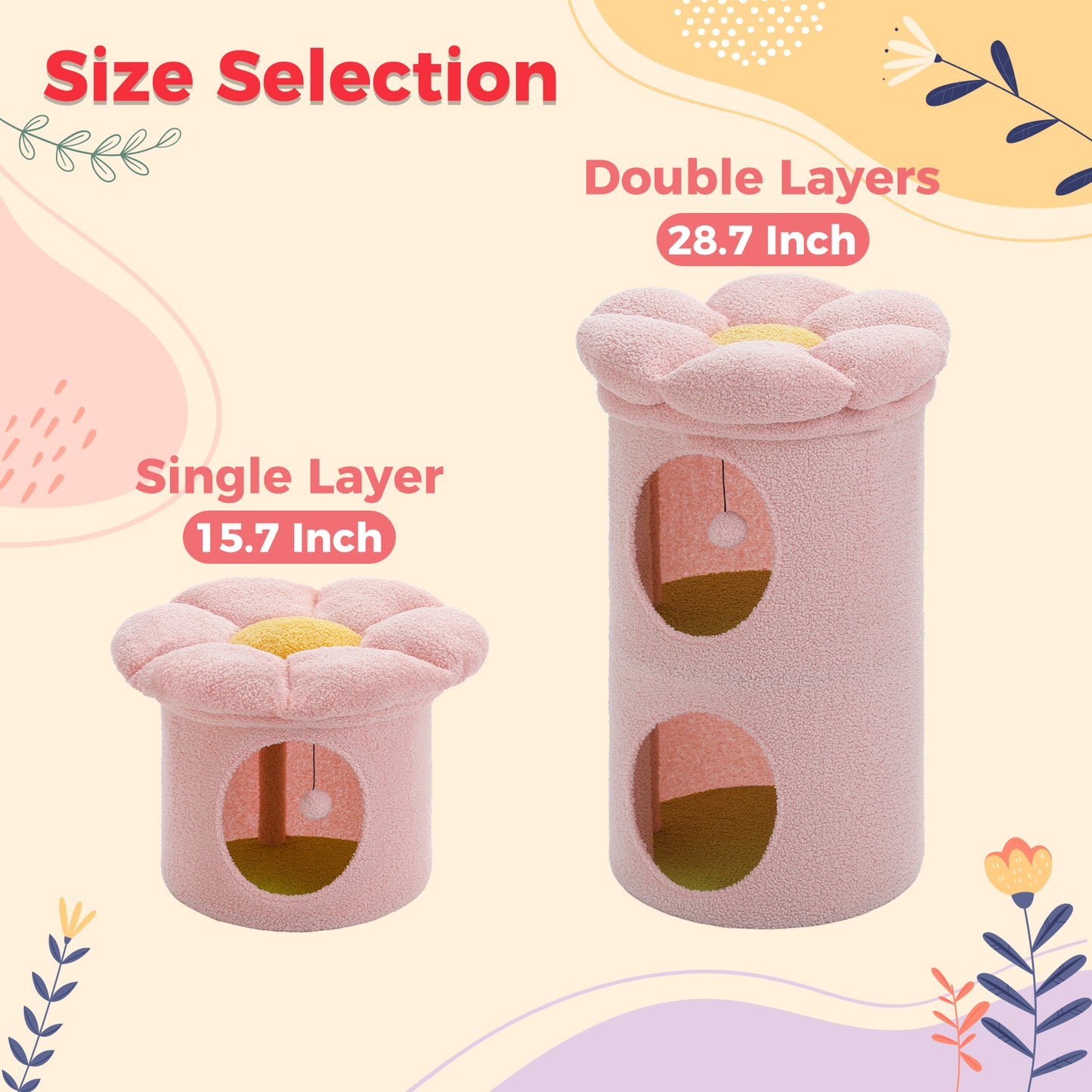PAWZ Road Cat Tower Condo House with Large Flower Shape Top Perch Bed for Kitten Pink