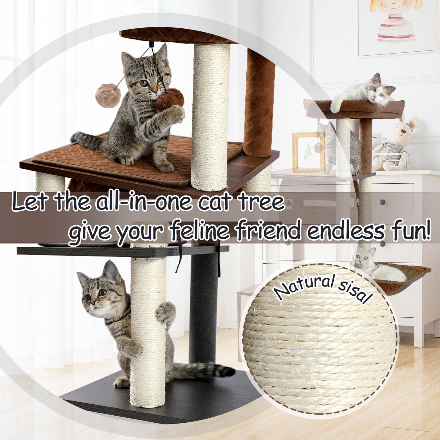 PAWZ Road Cat Tree Tower Scratching Post Cat Wood Condo House Furniture Bed 130cm Brown