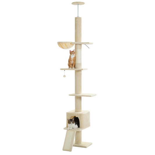 PAWZ Road Cat Tree Tower Scratching Post Ceiling High Cat Scratcher Condo Beds Beige