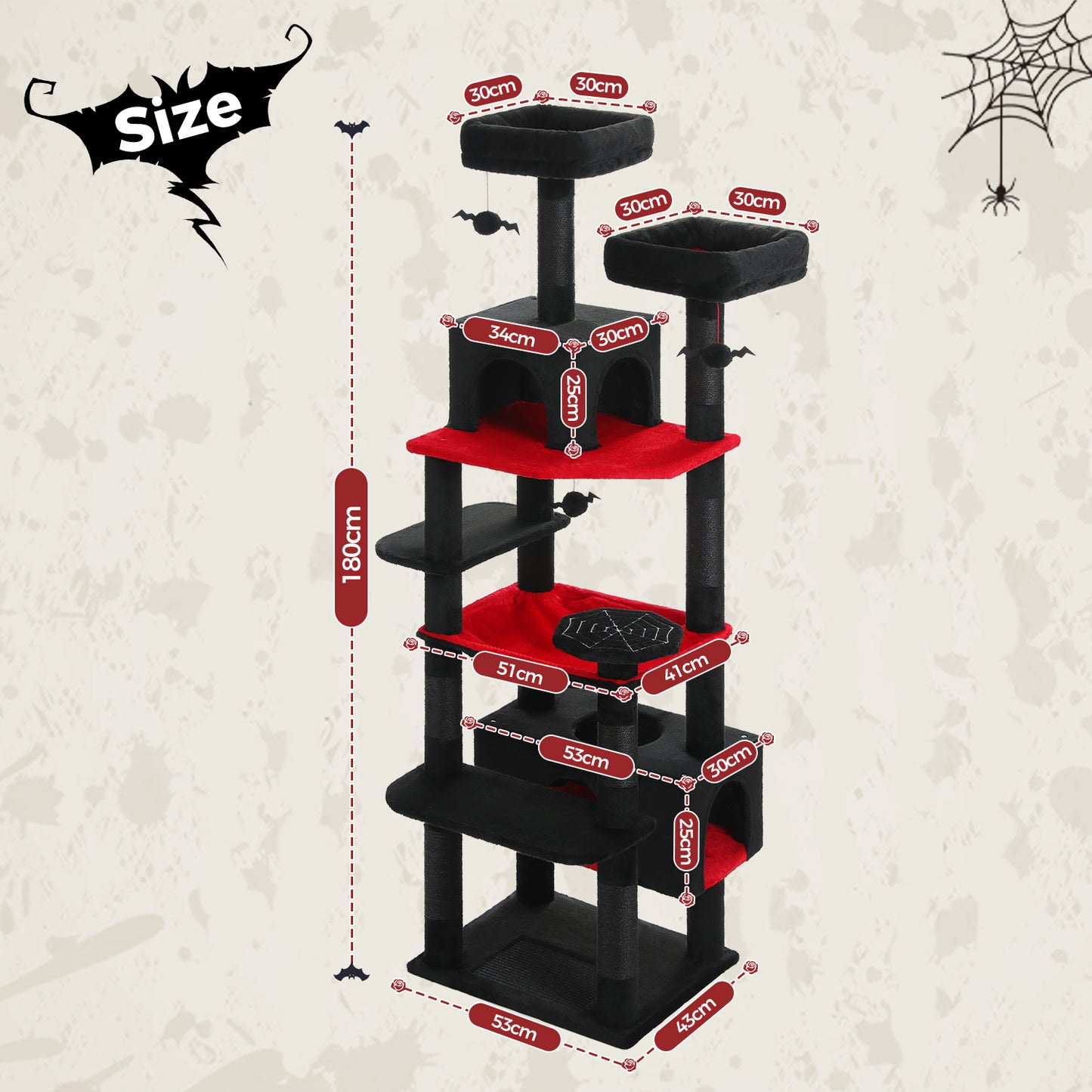 PAWZ Road 184cm Gothic Cat Tree Tower Scratching Post Scratcher Condo House Cat Furniture Black