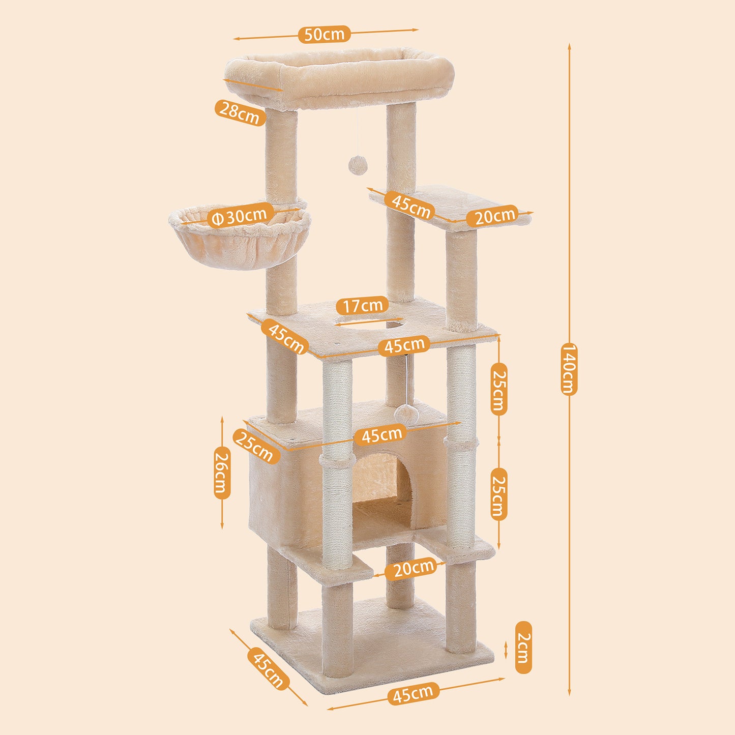 PAWZ Road Cat Tree Tower Scratching Post Scratcher Tree Bed Wood Condo Toys 140cm Beige
