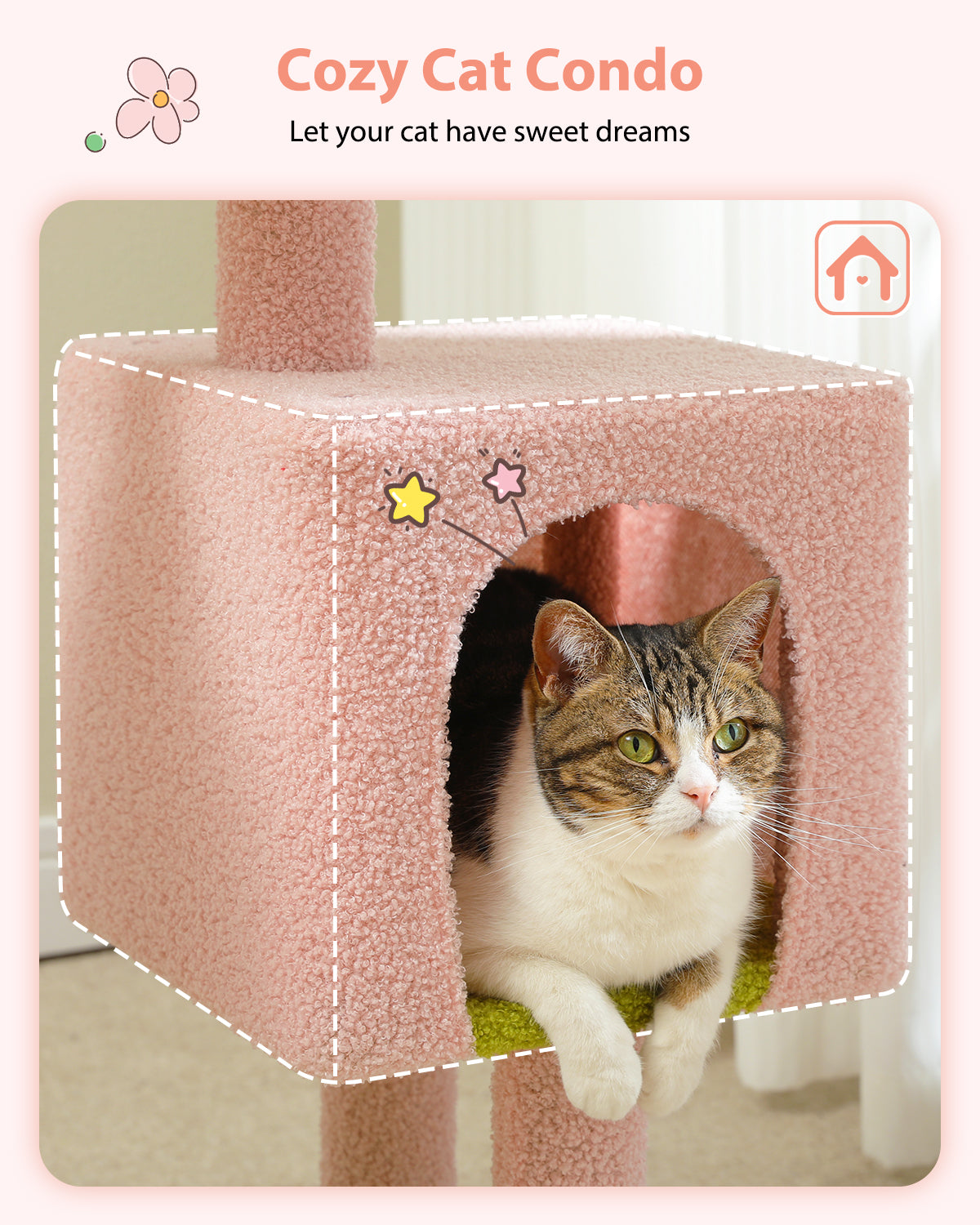 PAWZ Road Cat Tree Tower Condo House Cat Scratching Post Furniture with Hammock Pink