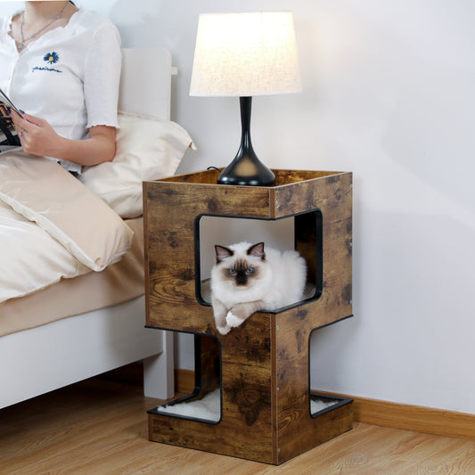 PAWZ Road Cat Tree Bed Bedside Tables Tower Condo House Scratcher Furniture Toy Brown