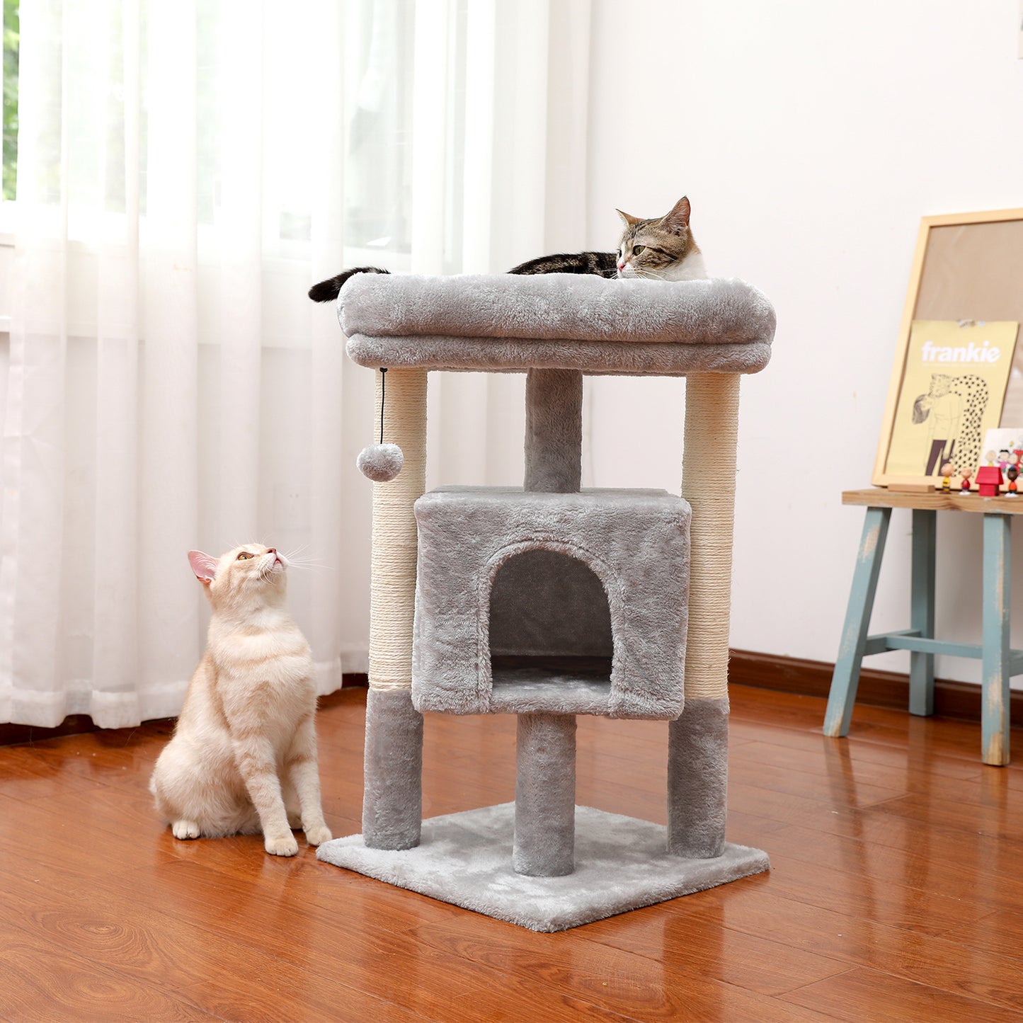 PAWZ 路猫树猫抓柱猫抓板塔公寓房屋家具床 72 厘米灰色