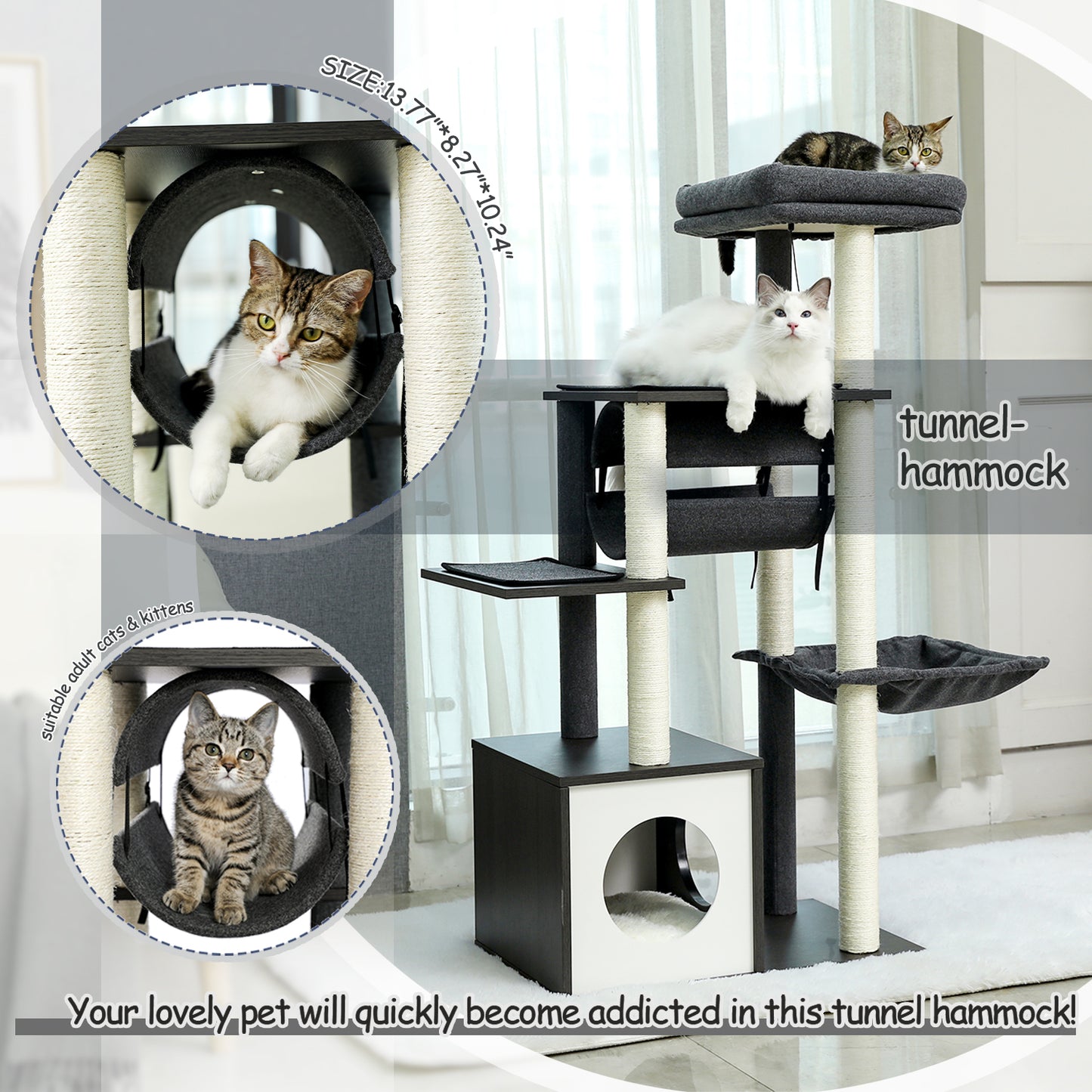 PAWZ Road 130.5cm Cat Tree Scratching Post Tower Condo House Black