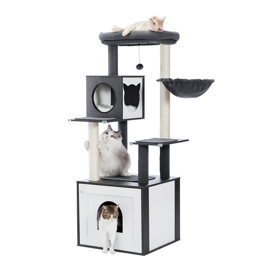 PAWZ Road Cat Tree Enclosure Cat Scratching Post Scratcher Tower Condo Cat Washroom Litter Box Black