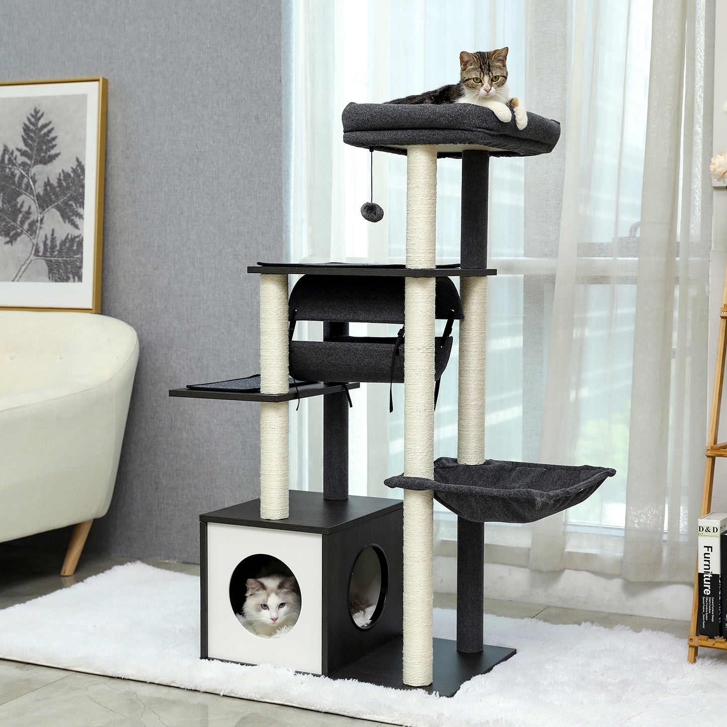 PAWZ Road 130.5cm Cat Tree Scratching Post Tower Condo House Black