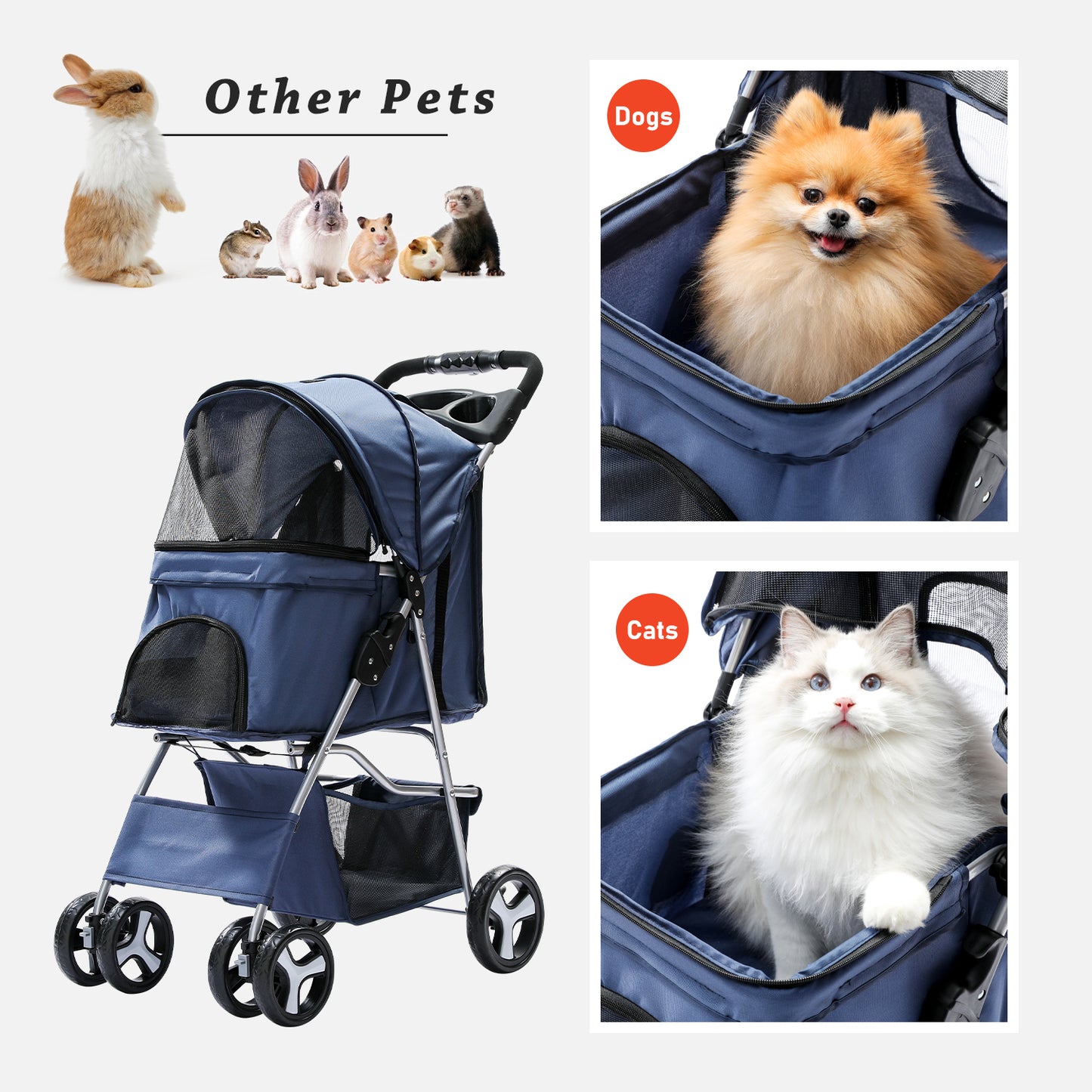 PAWZ Road Pet Stroller Dog Pram Large Cat Carrier Travel Pushchair Foldable 4 Wheels