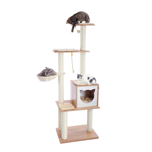 PAWZ Road 166.5cm Cat Tree Scratching Post Modern Wooden Gym Tower